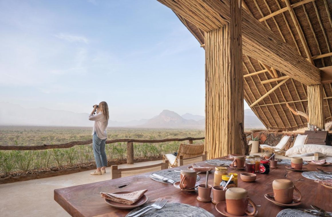Open communal guest area at Reteti House overlooking the northern Kenya landscape